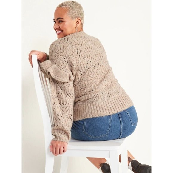 Old Navy Ruffle-Trim Pointelle-Knit Sweater Plus Size 3X Cream Oatmeal 742590 - Picture 11 of 12